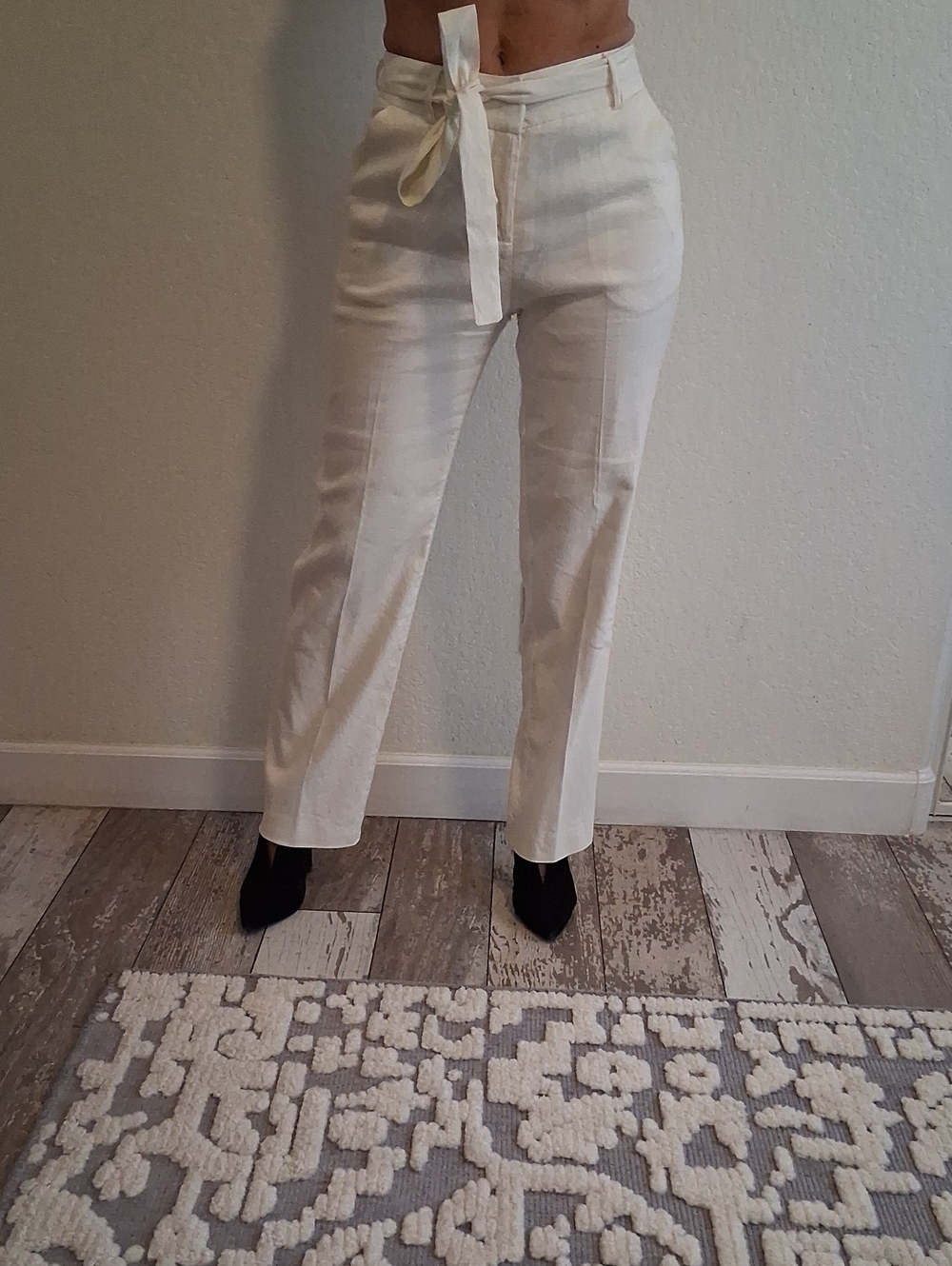 ANTONIO MELANI Ivory High-Waist Trousers with Hook Closure